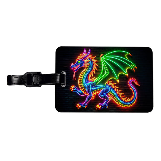 Neon European Dragon Travel Faux Leather Luggage Tag