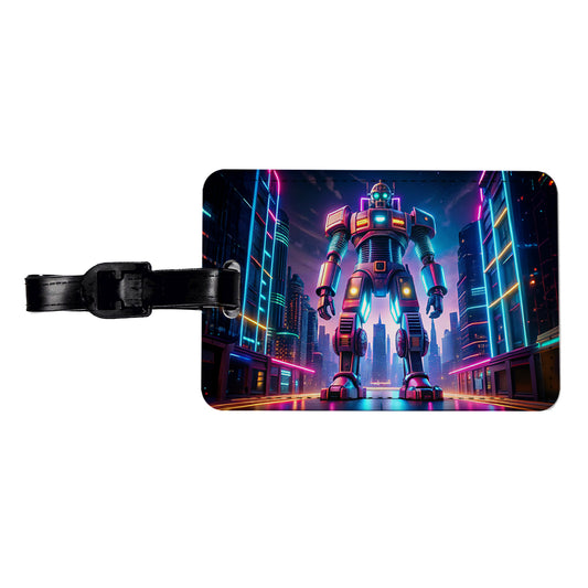 Neon Giant Sci-fi Robot Travel Faux Leather Luggage Tag