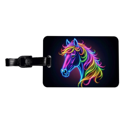 Neon Horse Head Travel Faux Leather Luggage Tag