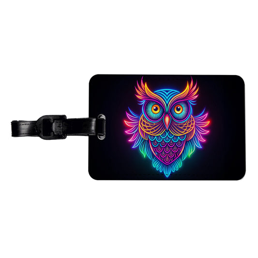 Neon Owl Travel Faux Leather Luggage Tag