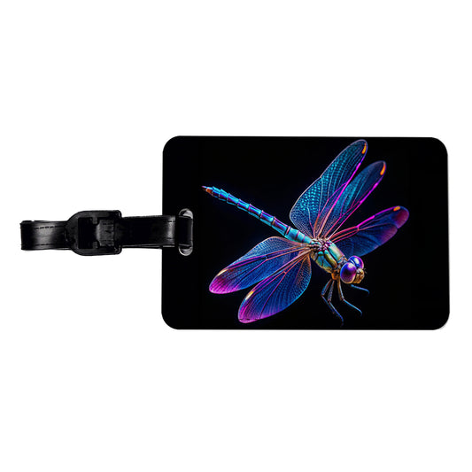 Neon Purple Blue Dragonfly Travel Faux Leather Luggage Tag