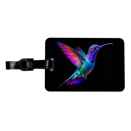 Neon Purple Blue Hummingbird Travel Faux Leather Luggage Tag