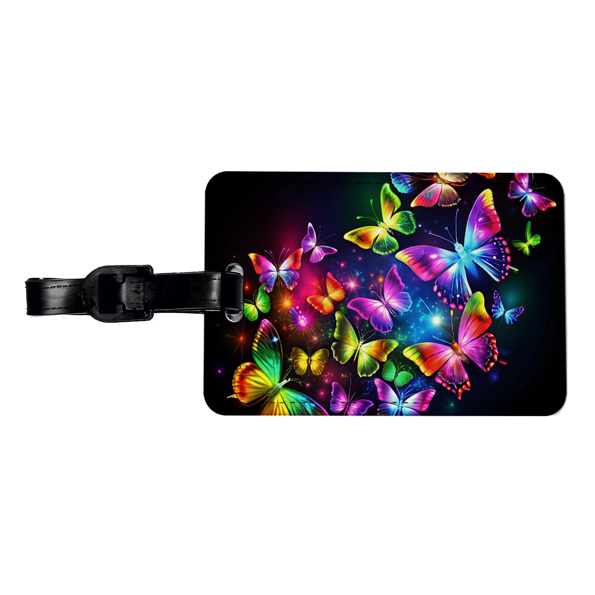 Neon Rainbow Butterflies Travel Faux Leather Luggage Tag