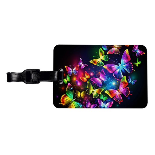 Neon Rainbow Butterflies Travel Faux Leather Luggage Tag