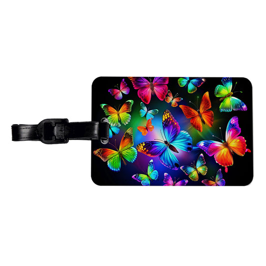 Neon Rainbow Colorful Butterflies Travel Faux Leather Luggage Tag
