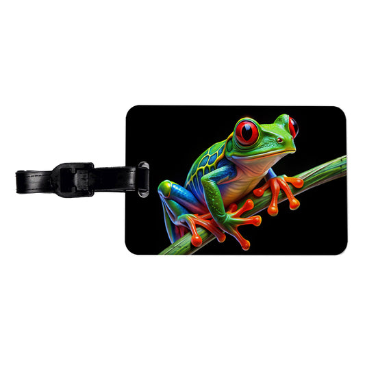 Neon Red-Eyed Tree Frog Travel Faux Leather Luggage Tag