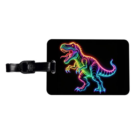 Neon T-Rex Dinosaur Travel Faux Leather Luggage Tag