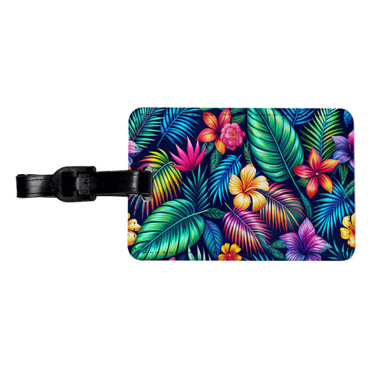 Neon Tropical Floral Pattern Travel Faux Leather Luggage Tag