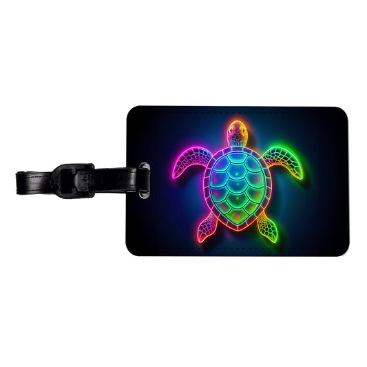 Neon Turtle Travel Faux Leather Luggage Tag