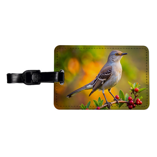 Northern Mockingbird Backyard Bird Travel Faux Leather Luggage Tag