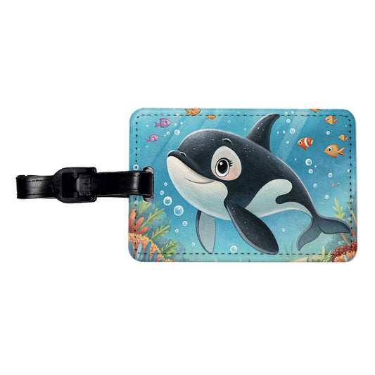 Orca Killer Whale Children's Illustration Style Travel Faux Leather Luggage Tag