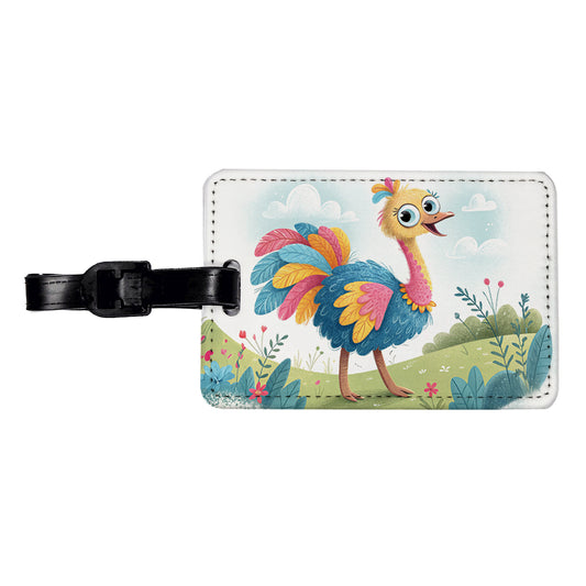 Ostrich Children's Illustration Style Travel Faux Leather Luggage Tag