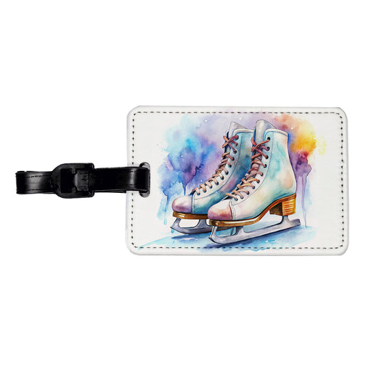 Pair Of Figure Skates Watercolor Travel Faux Leather Luggage Tag