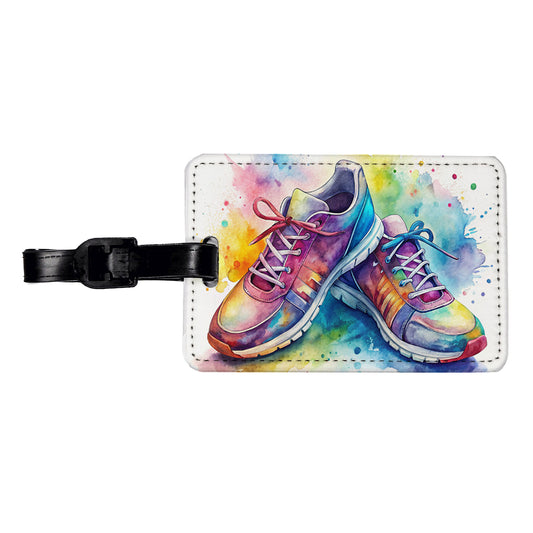 Pair Of Running Shoes Watercolor Travel Faux Leather Luggage Tag