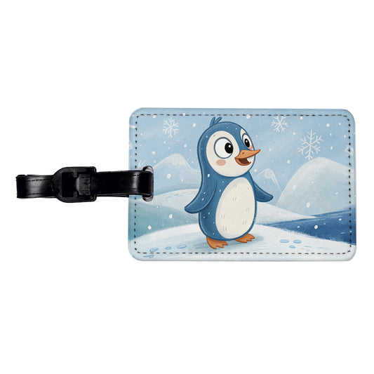Penguin Children's Illustration Style Travel Faux Leather Luggage Tag