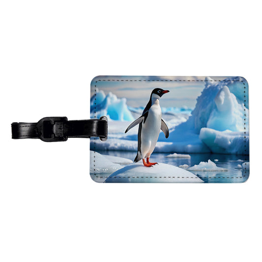 Penguin On Ice Flow Travel Faux Leather Luggage Tag