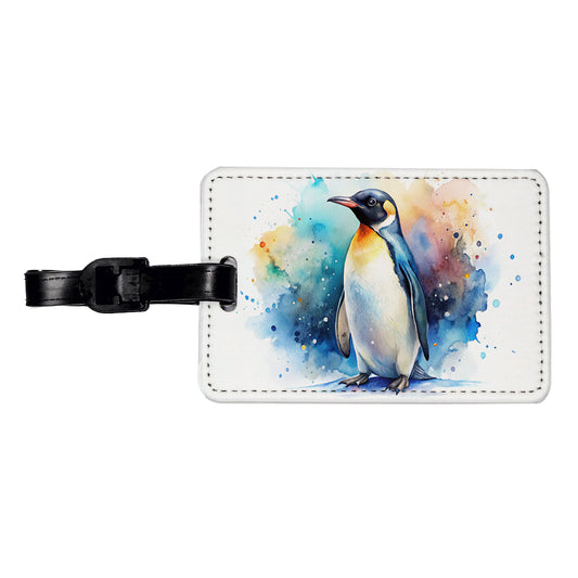 Penguin Watercolor Travel Faux Leather Luggage Tag
