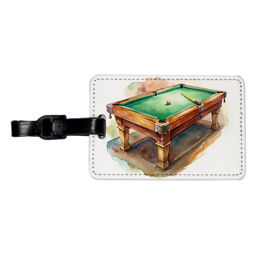 Pool Billiards Table Watercolor Travel Faux Leather Luggage Tag