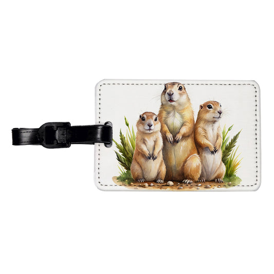 Prairie Dog Family Watercolor Travel Faux Leather Luggage Tag