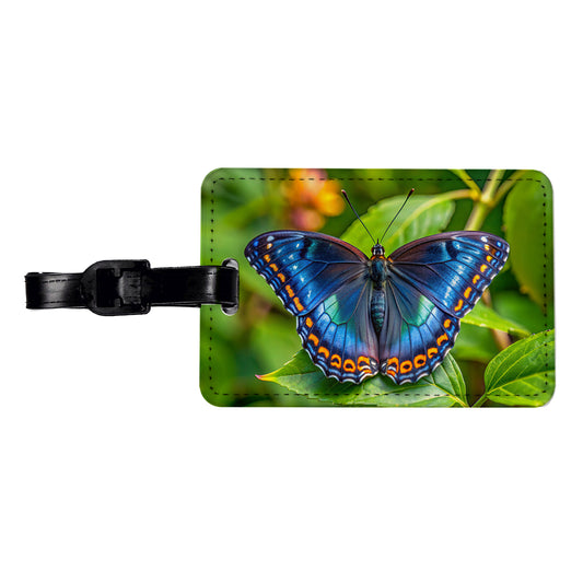 Pretty Blue Butterfly Travel Faux Leather Luggage Tag