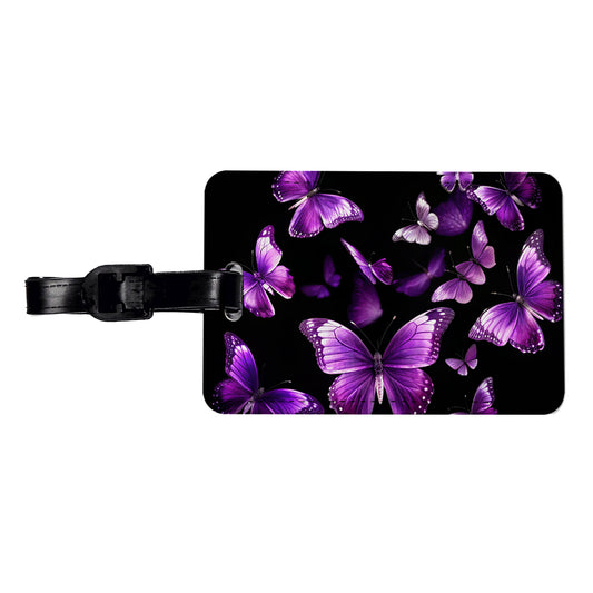 Purple Butterflies Flying Travel Faux Leather Luggage Tag