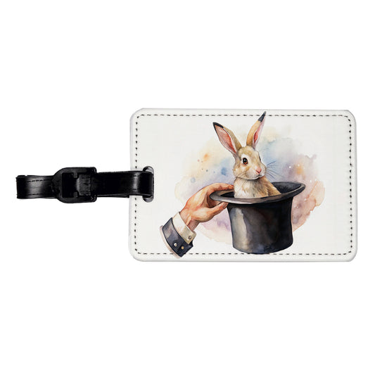 Rabbit Being Pulled Out Of A Magician's Hat Travel Faux Leather Luggage Tag