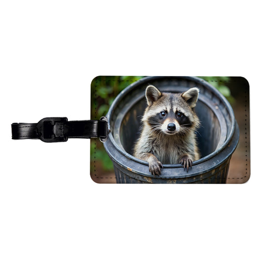 Raccoon In Barrel Trash Panda Travel Faux Leather Luggage Tag