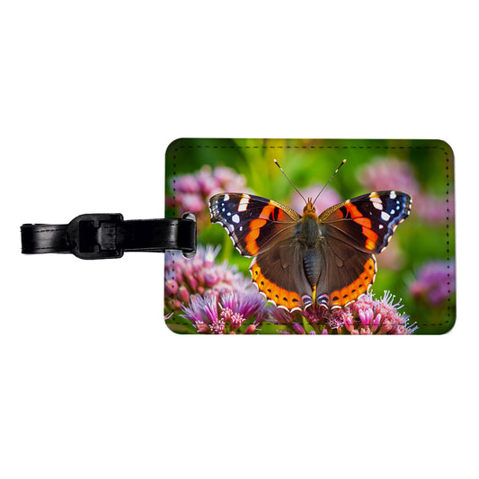 Red Admiral Butterfly Travel Faux Leather Luggage Tag