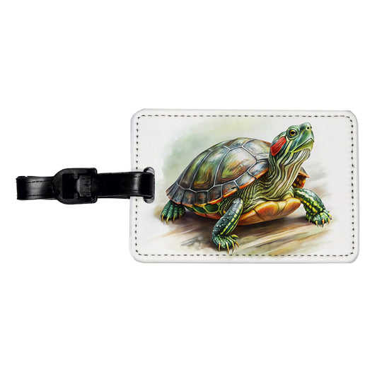 Red Eared Slider Turtle Watercolor Travel Faux Leather Luggage Tag