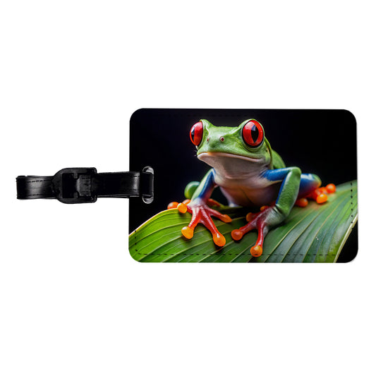 Red Eyed Tree Frog On Leaf Travel Faux Leather Luggage Tag