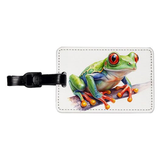 Red Eyed Tree Frog Watercolor Travel Faux Leather Luggage Tag