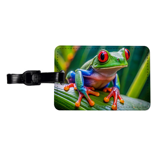 Red Eyed Tree Frog Travel Faux Leather Luggage Tag