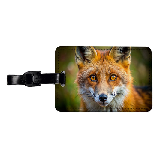 Red Fox Face Travel Faux Leather Luggage Tag