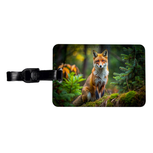 Red Fox In Forest Travel Faux Leather Luggage Tag