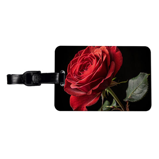 Red Rose On Black Background Travel Faux Leather Luggage Tag