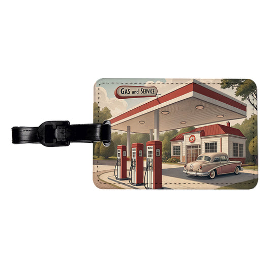 Retro Americana 1950's Gas Station Convenience Store Travel Faux Leather Luggage Tag