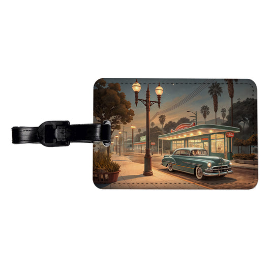 Retro Americana1950's Main Street Diner Travel Faux Leather Luggage Tag