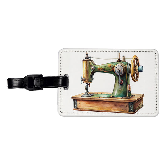 Retro Classic Sewing Machine Watercolor Travel Faux Leather Luggage Tag