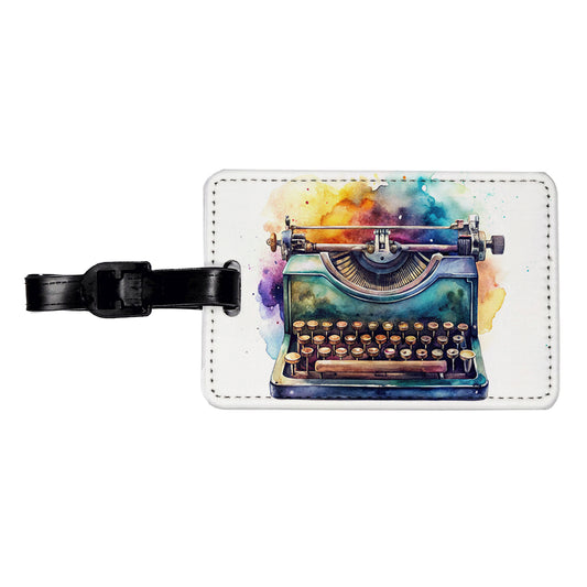 Retro Classic Typewriter Watercolor Travel Faux Leather Luggage Tag