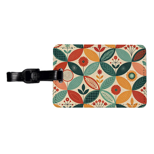 Retro Mid-Century Leaf Pattern Travel Faux Leather Luggage Tag