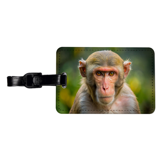 Rhesus Macaque Monkey Travel Faux Leather Luggage Tag