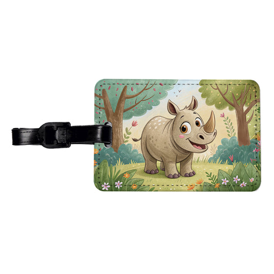 Rhinoceros Children's Illustration Style Travel Faux Leather Luggage Tag