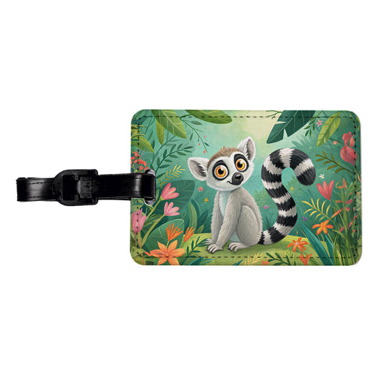 Ring-Tailed Lemur Children's Illustration Style Travel Faux Leather Luggage Tag