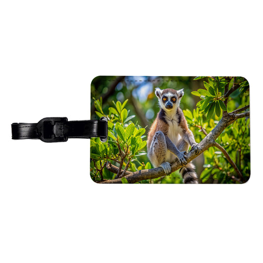 Ring-Tailed Lemur In Tree Travel Faux Leather Luggage Tag