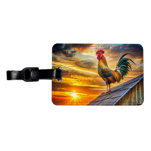 Rooster on Barn Roof At Sunrise Travel Faux Leather Luggage Tag
