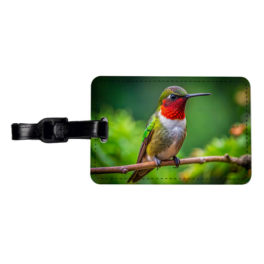 Ruby Throated Hummingbird Backyard Bird Travel Faux Leather Luggage Tag