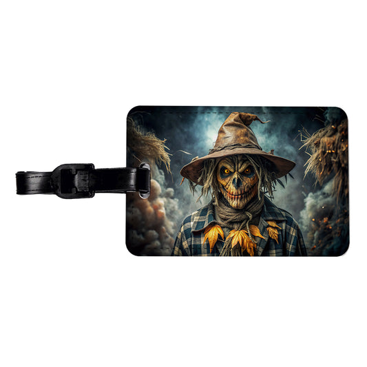 Scary Evil Scarecrow Black Watercolor Travel Faux Leather Luggage Tag