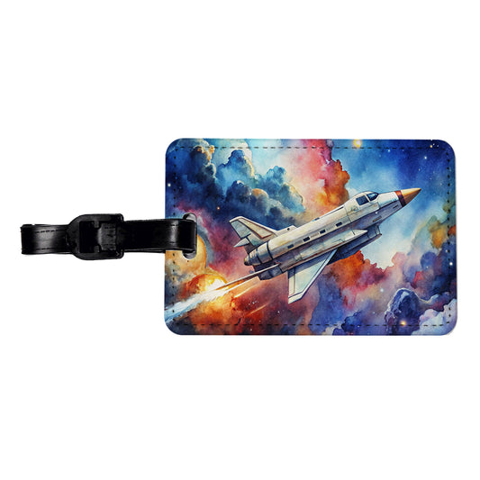 Sci-fi Military Transport Spaceship Watercolor Travel Faux Leather Luggage Tag