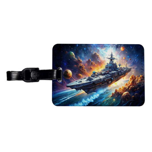 Sci-fi Space Warship Battleship Travel Faux Leather Luggage Tag