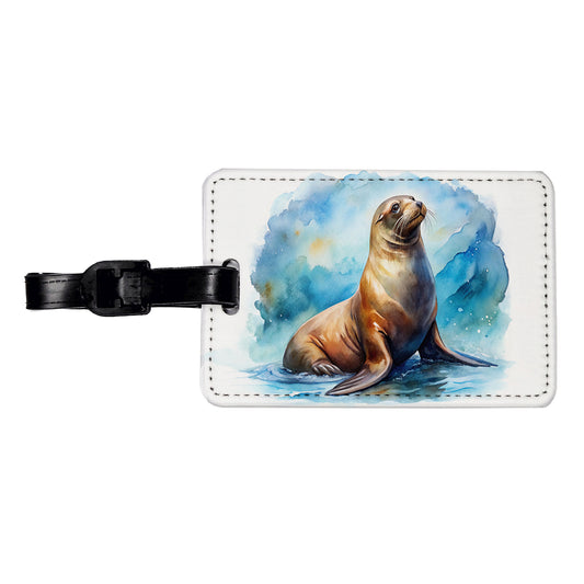Sea Lion Watercolor Travel Faux Leather Luggage Tag